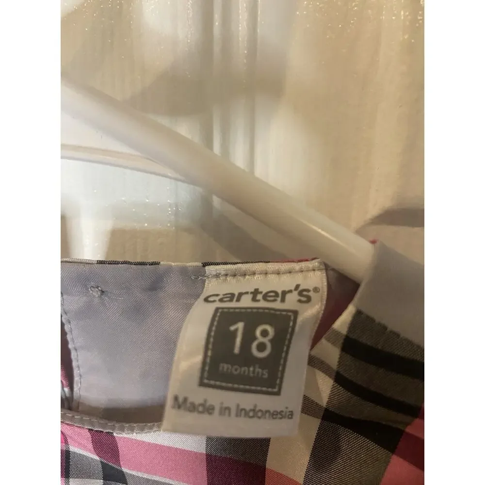 Carter’s Baby Girl Plaid Dress Pink Gray Tulle Party 18M Holiday Cute